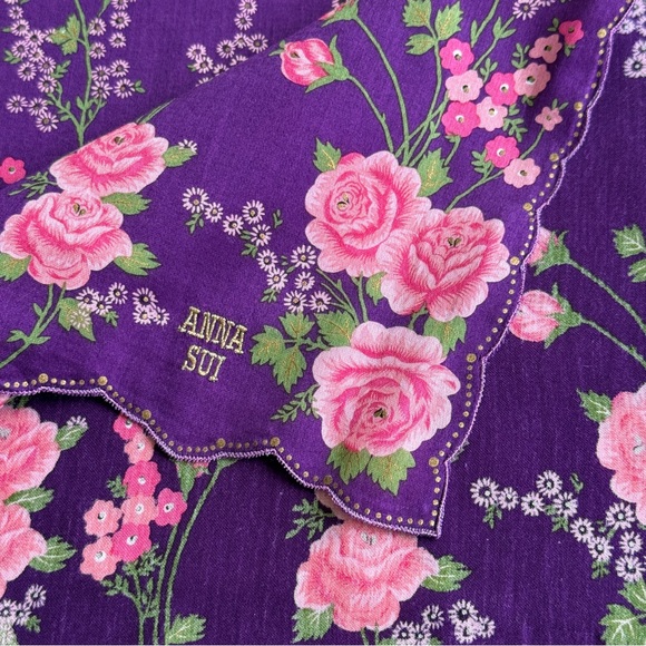 Anna Sui vintage handkerchief Purple Floral - Picture 3 of 5